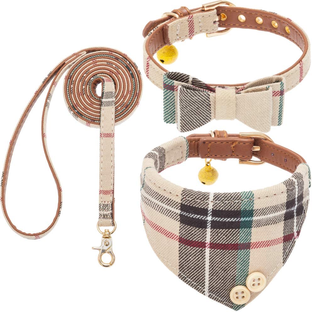 White Bow/Bandana Collar & Leash Set